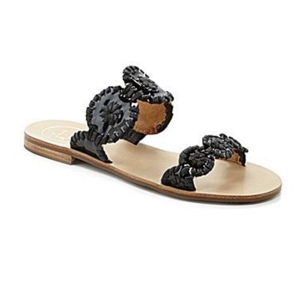 Jack Rogers Lauren Sandal in Black Patent Leather